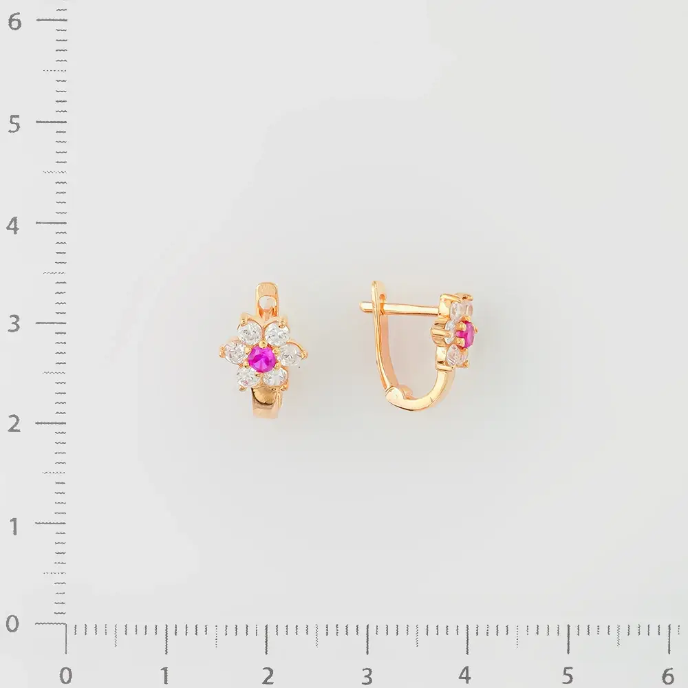 Серьги с фианитом из красного золота 585 пробы