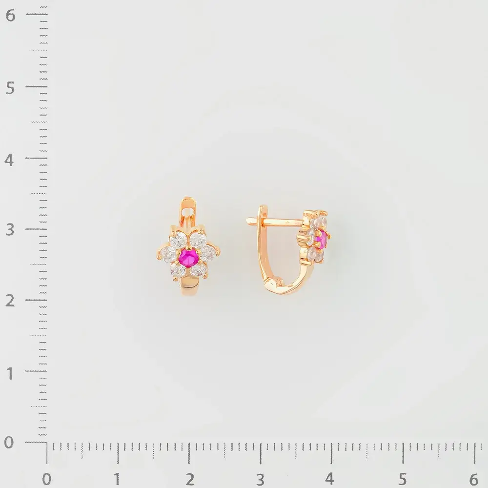 Серьги с фианитом из красного золота 585 пробы