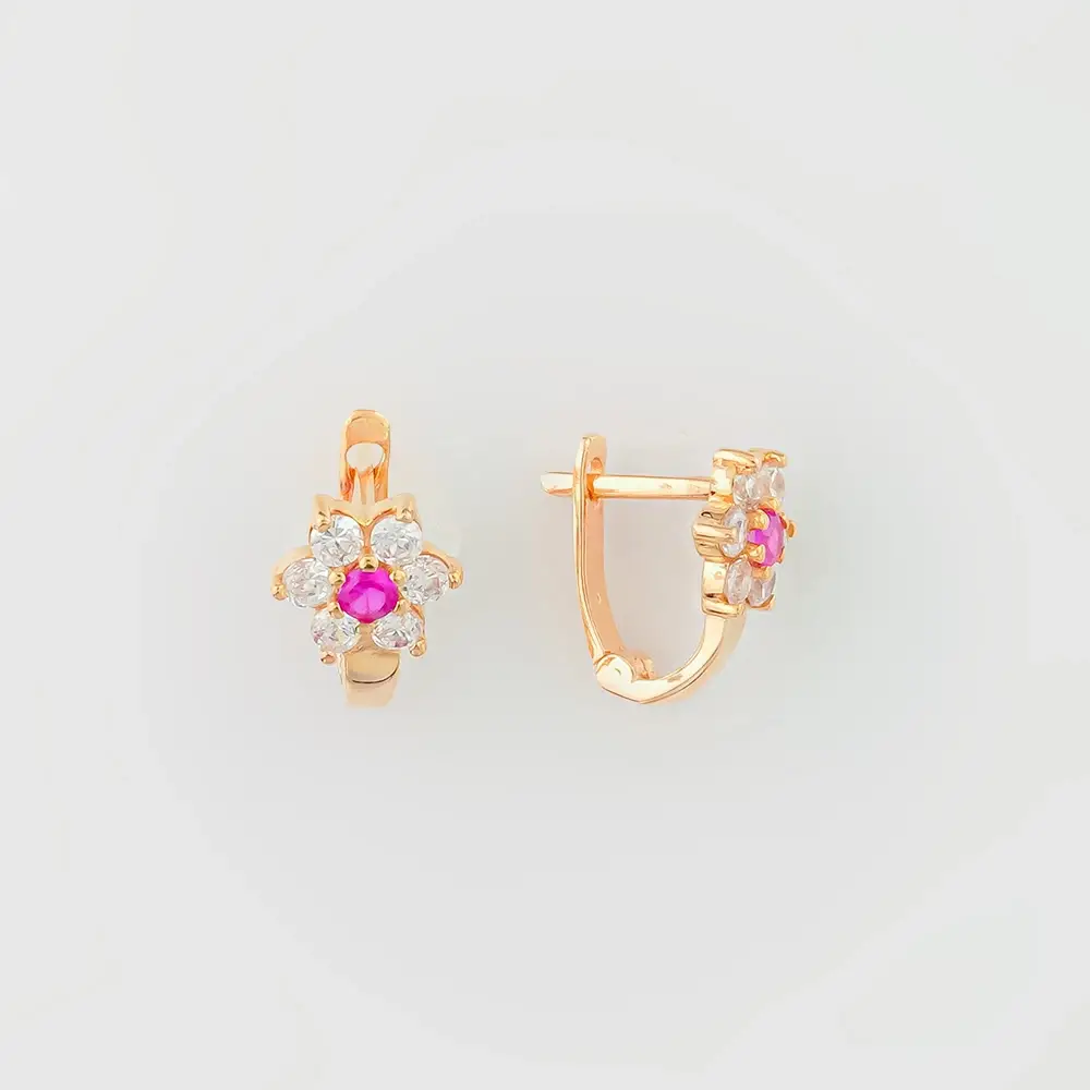 Серьги с фианитом из красного золота 585 пробы
