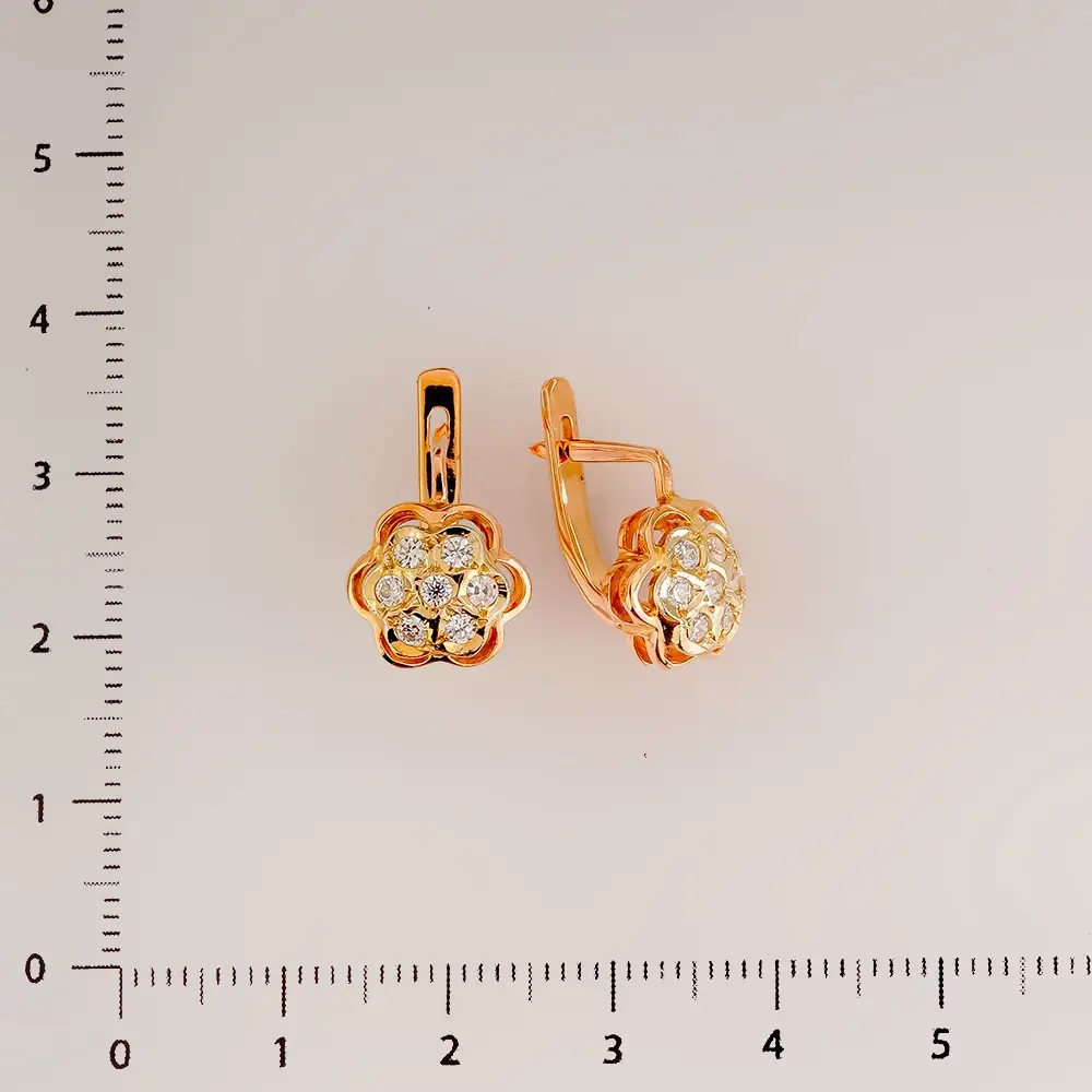 Серьги с фианитом из красного золота 585 пробы