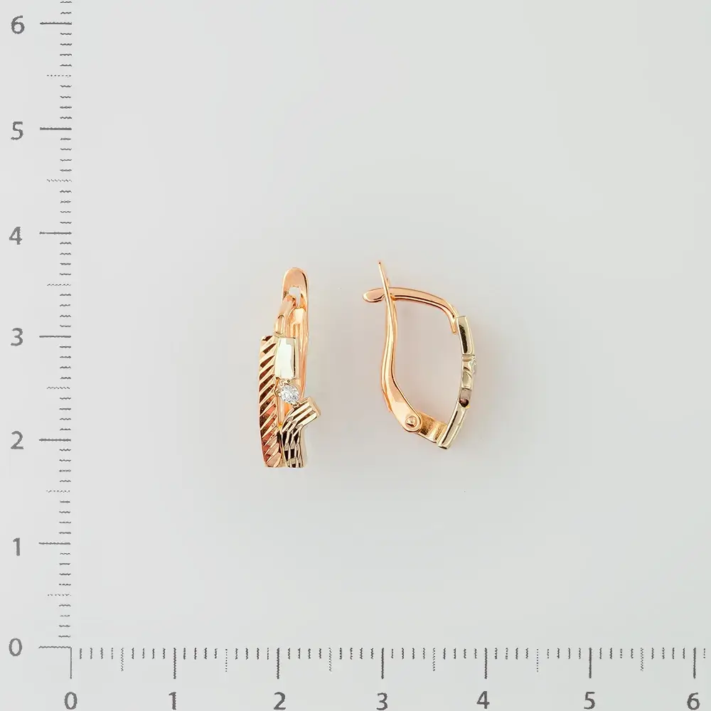 Серьги с фианитом из красного золота 585 пробы
