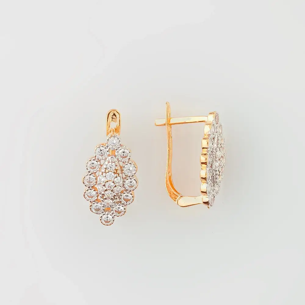 Серьги с фианитом из красного золота 585 пробы