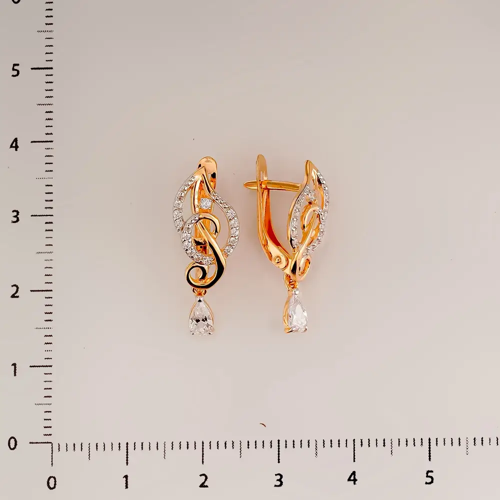Серьги с фианитом из красного золота 585 пробы 2
