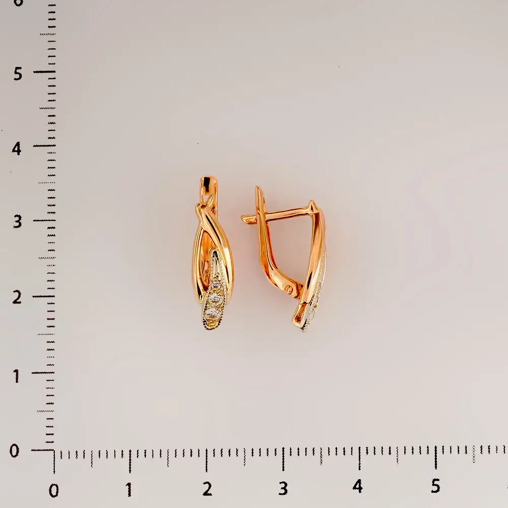 Серьги с фианитом из красного золота 585 пробы