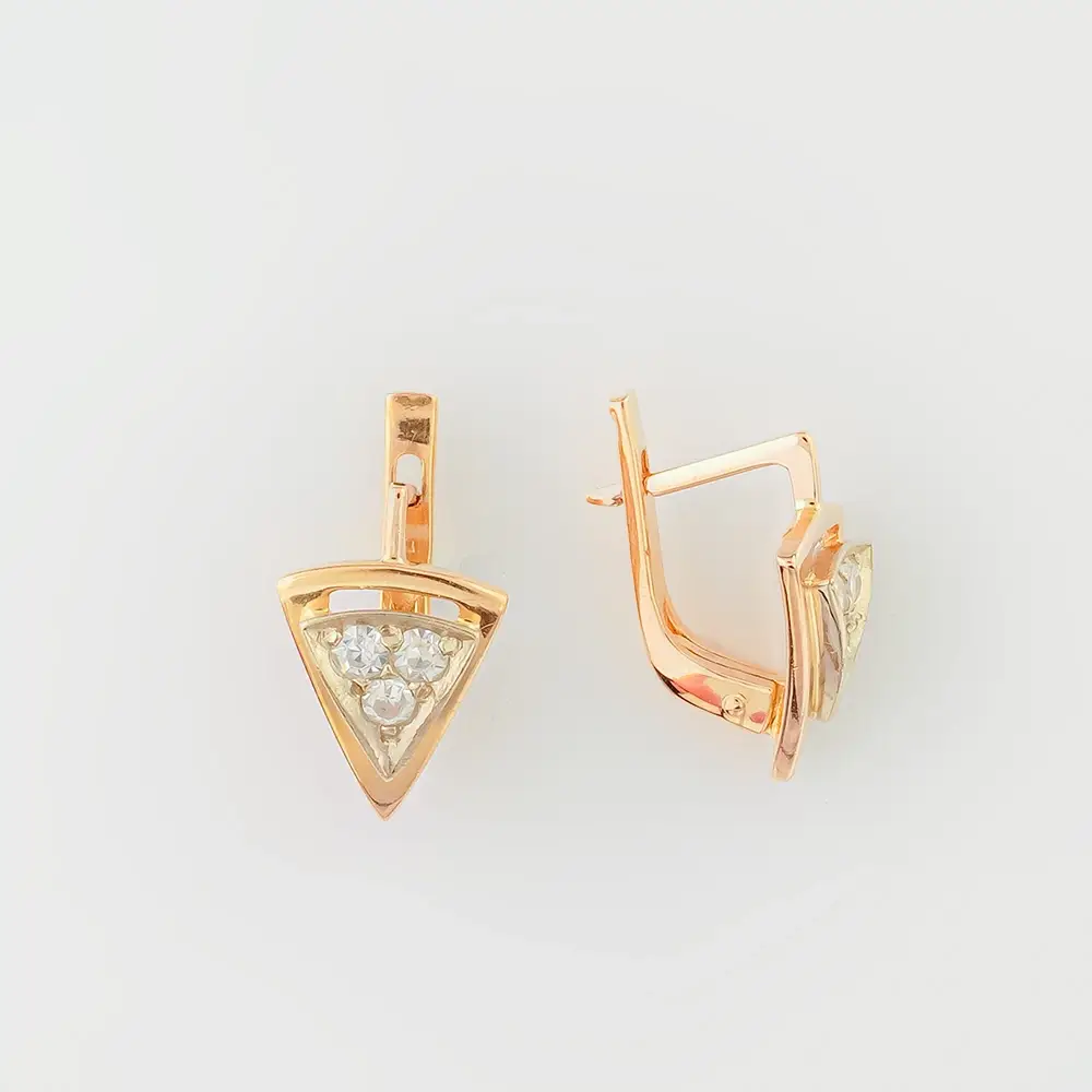 Серьги с фианитом из красного золота 585 пробы