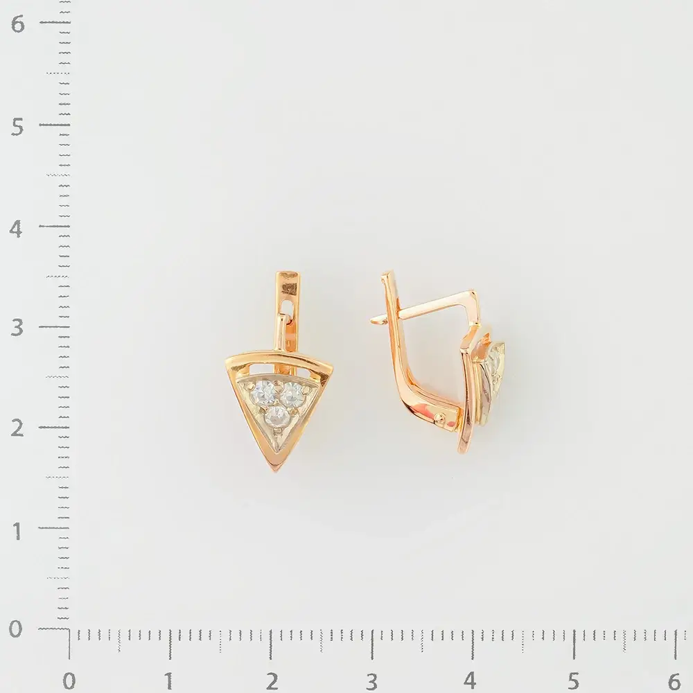 Серьги с фианитом из красного золота 585 пробы
