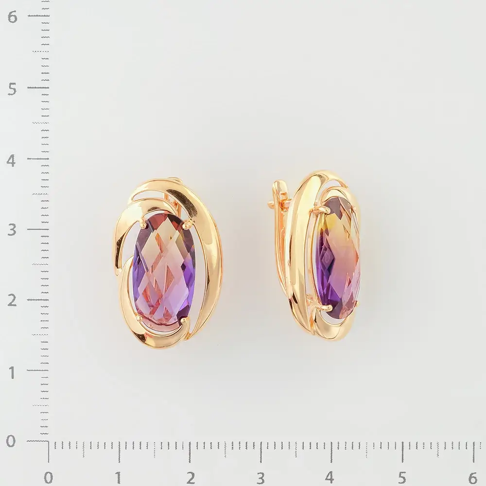 Серьги с аметрином синтетическим из красного золота 585 пробы