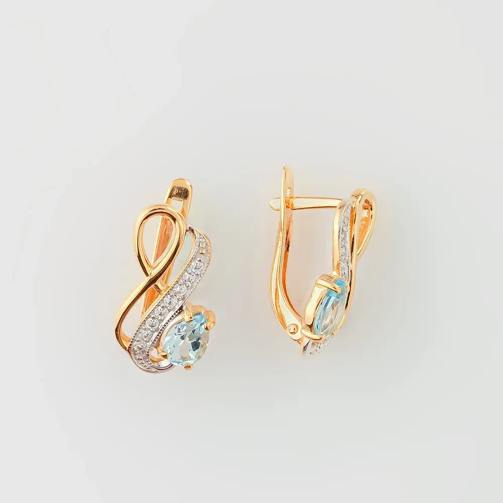 Серьги с топазом из красного золота 585 пробы