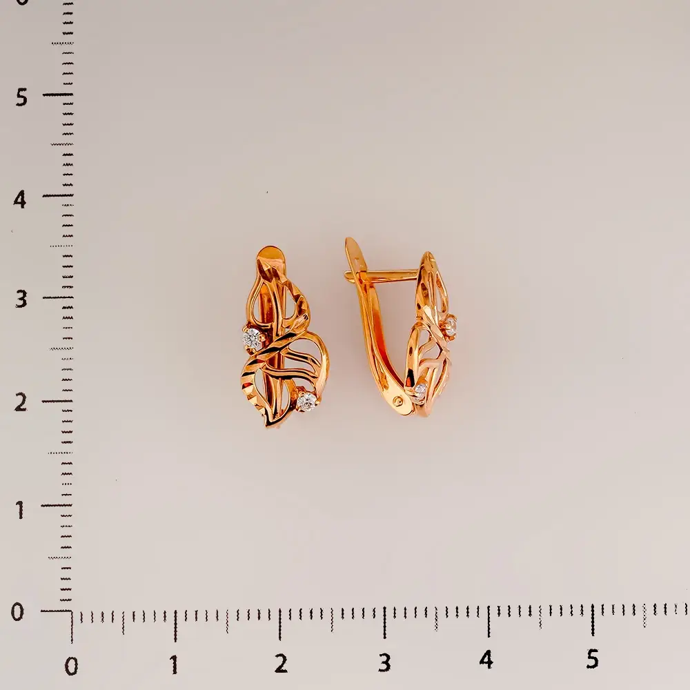 Серьги с фианитом из красного золота 585 пробы 2
