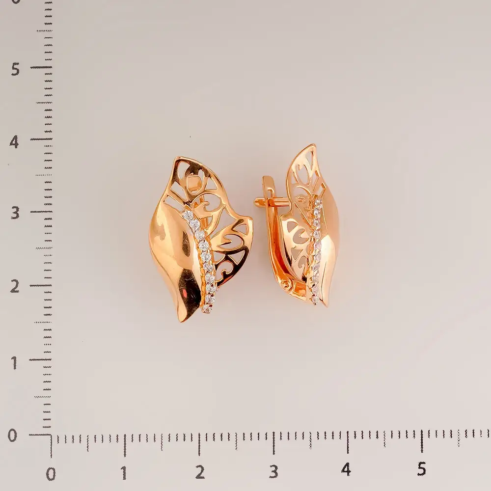 Серьги с фианитом из красного золота 585 пробы 2