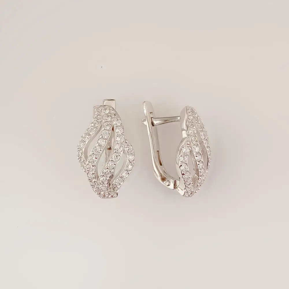 Серьги с фианитом из белого золота 585 пробы