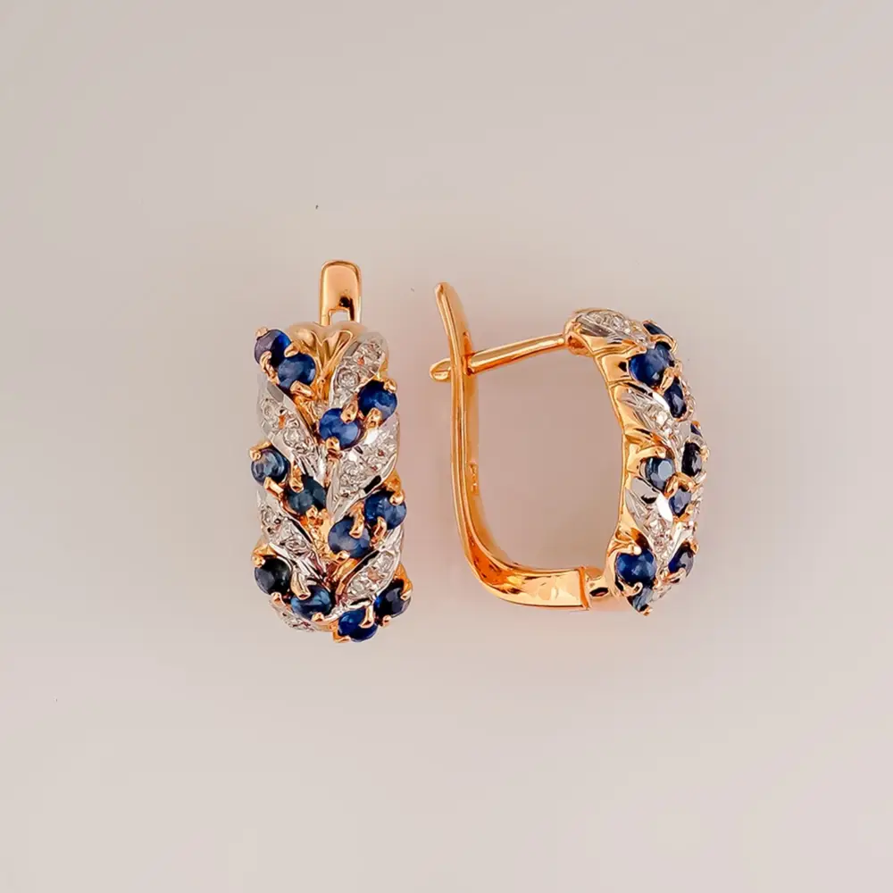 Серьги с сапфиром из красного золота 585 пробы