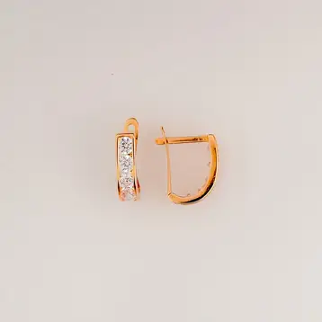 Серьги с фианитом из красного золота 585 пробы