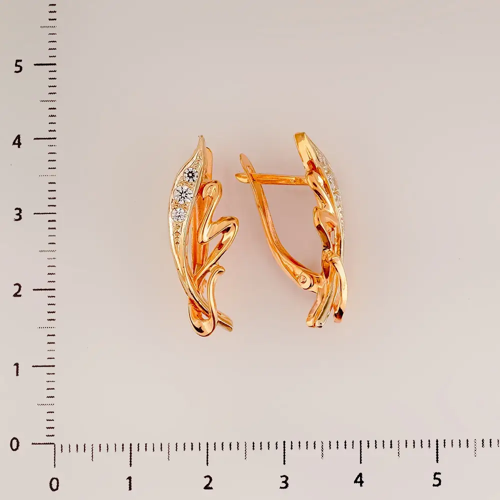 Серьги с фианитом из красного золота 585 пробы