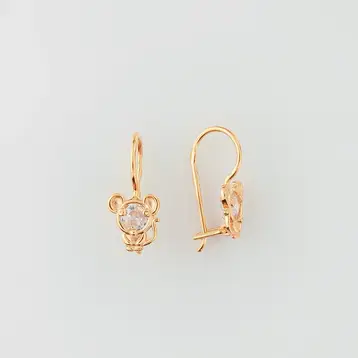 Серьги с фианитом из красного золота 585 пробы