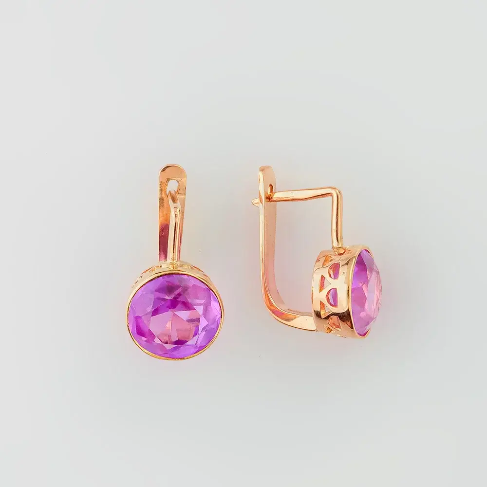 Серьги с корундом синтетическим из красного золота 583 пробы