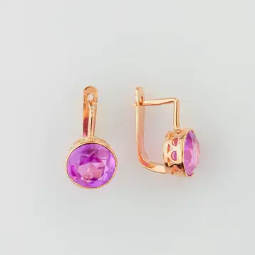 Серьги с корундом синтетическим из красного золота 583 пробы