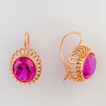 Серьги с корундом синтетическим из красного золота 583 пробы