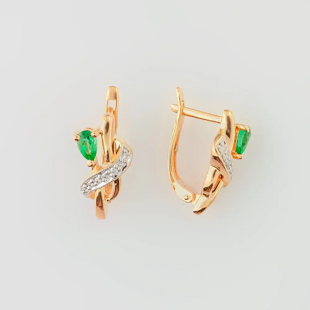 Серьги с изумрудом из красного золота 585 пробы