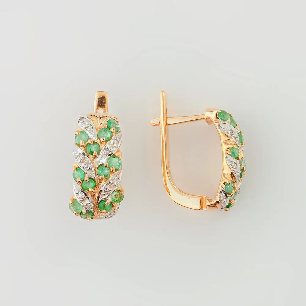 Серьги с изумрудом из красного золота 585 пробы
