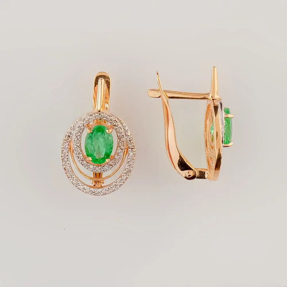 Серьги с изумрудом из красного золота 585 пробы