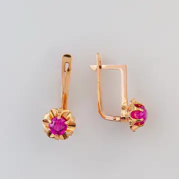 Серьги с корундом синтетическим из красного золота 583 пробы
