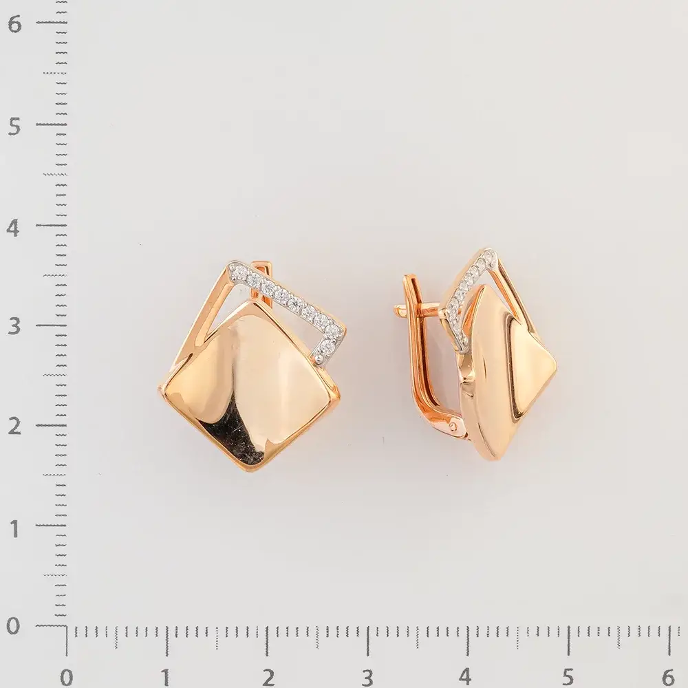 Серьги с фианитом из красного золота 585 пробы 2