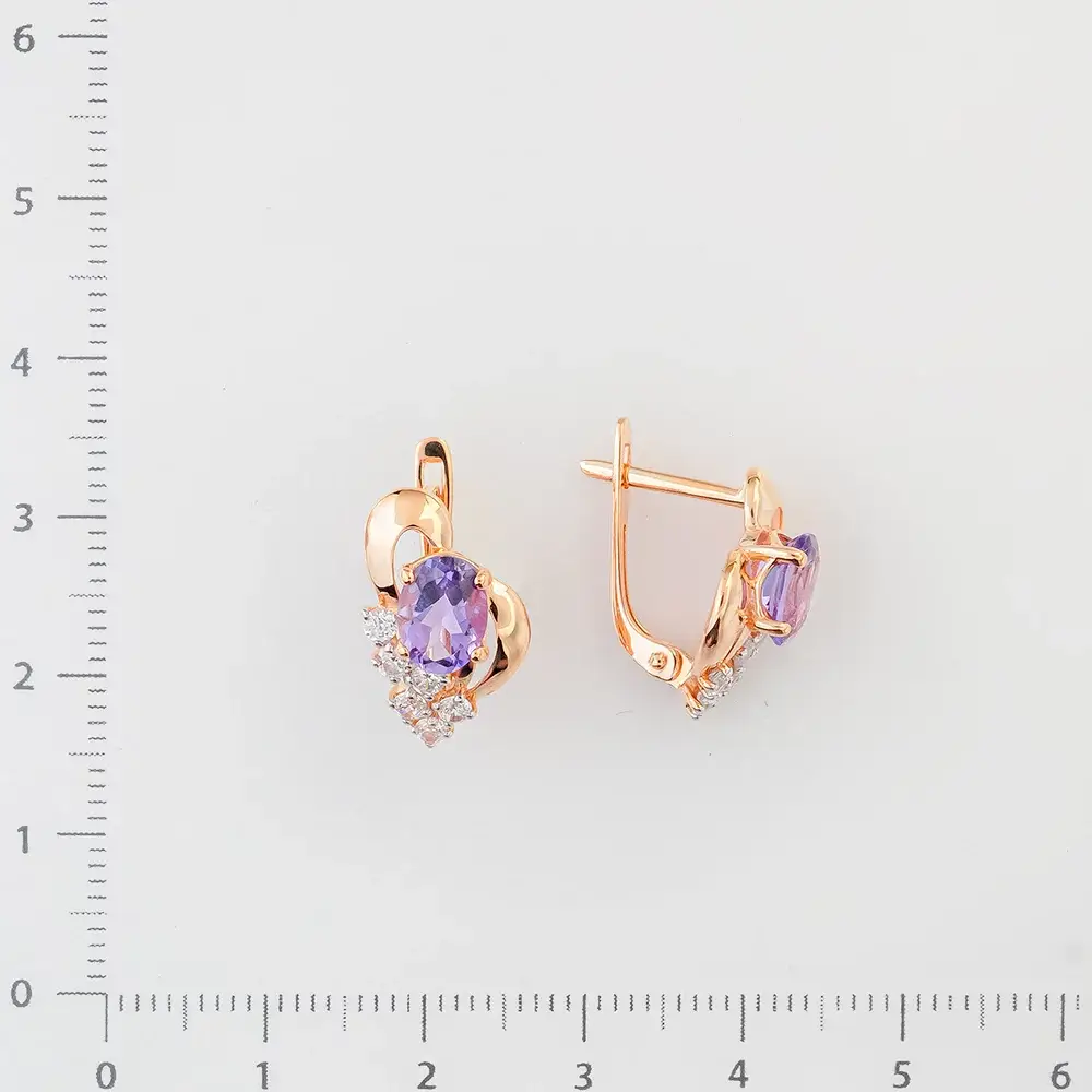 Серьги с аметистом из красного золота 585 пробы 2