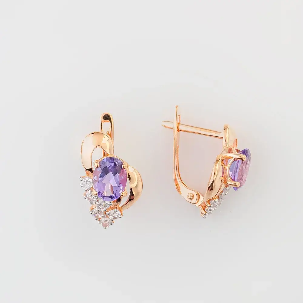 Серьги с аметистом из красного золота 585 пробы 1