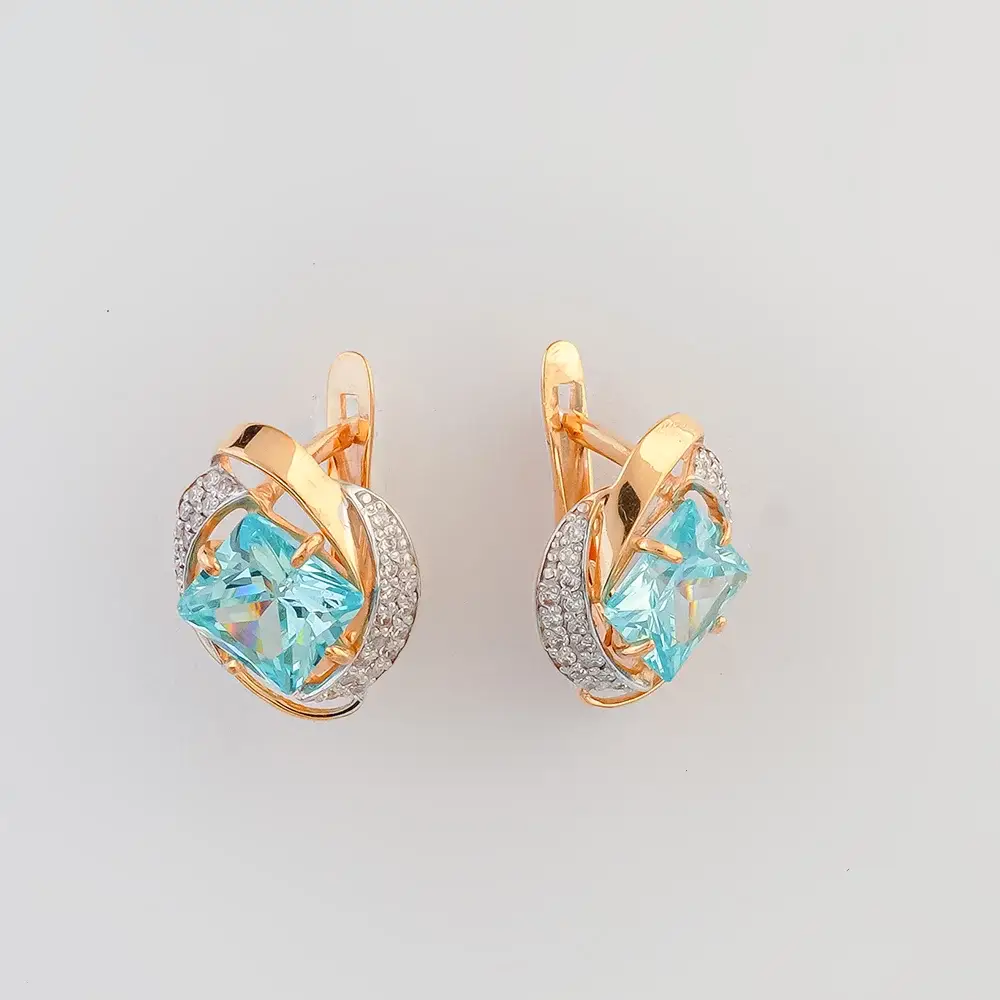 Серьги с фианитом из красного золота 585 пробы