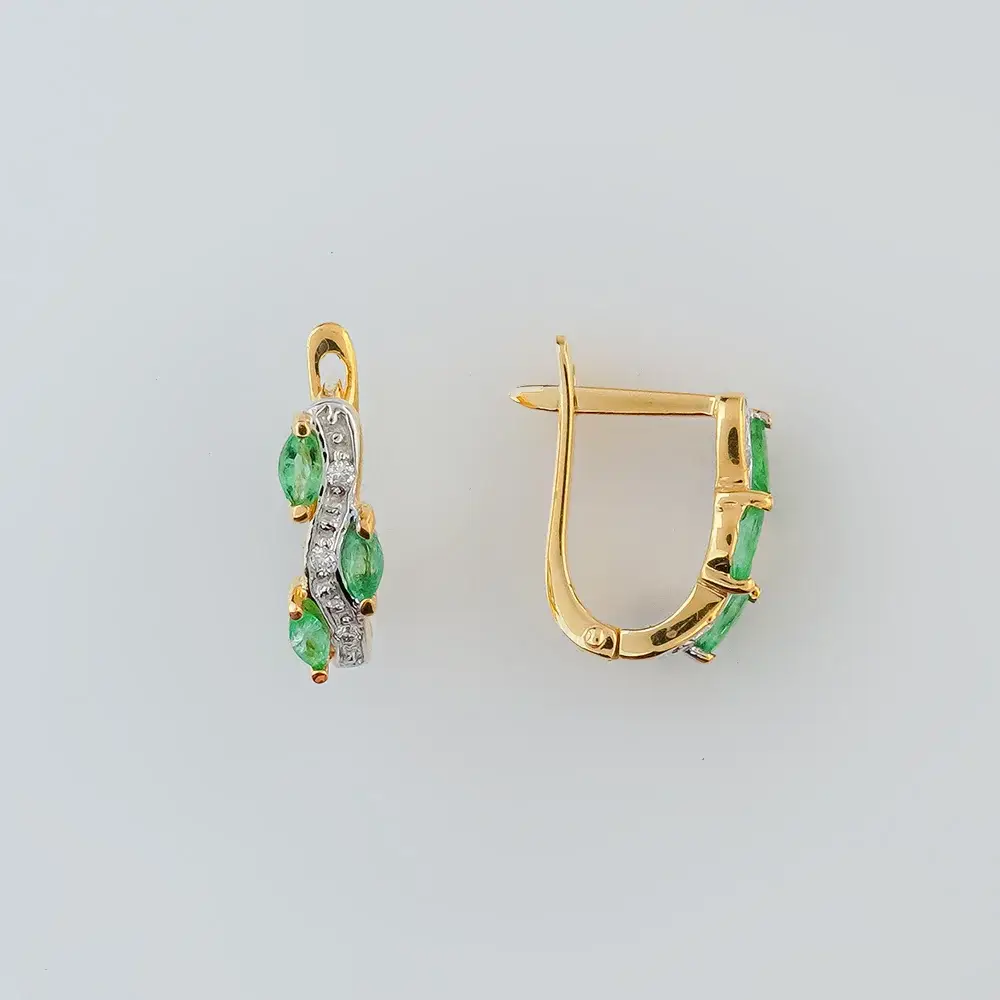 Серьги с изумрудом из желтого золота 585 пробы