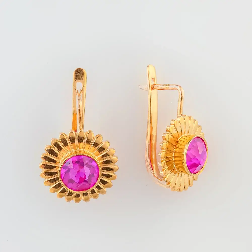 Серьги с корундом синтетическим из красного золота 583 пробы