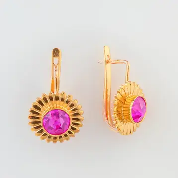 Серьги с корундом синтетическим из красного золота 583 пробы