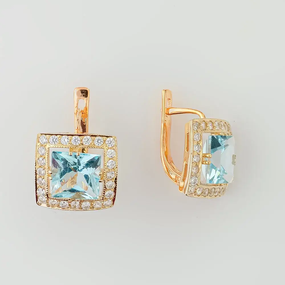 Серьги с топазом из красного золота 585 пробы