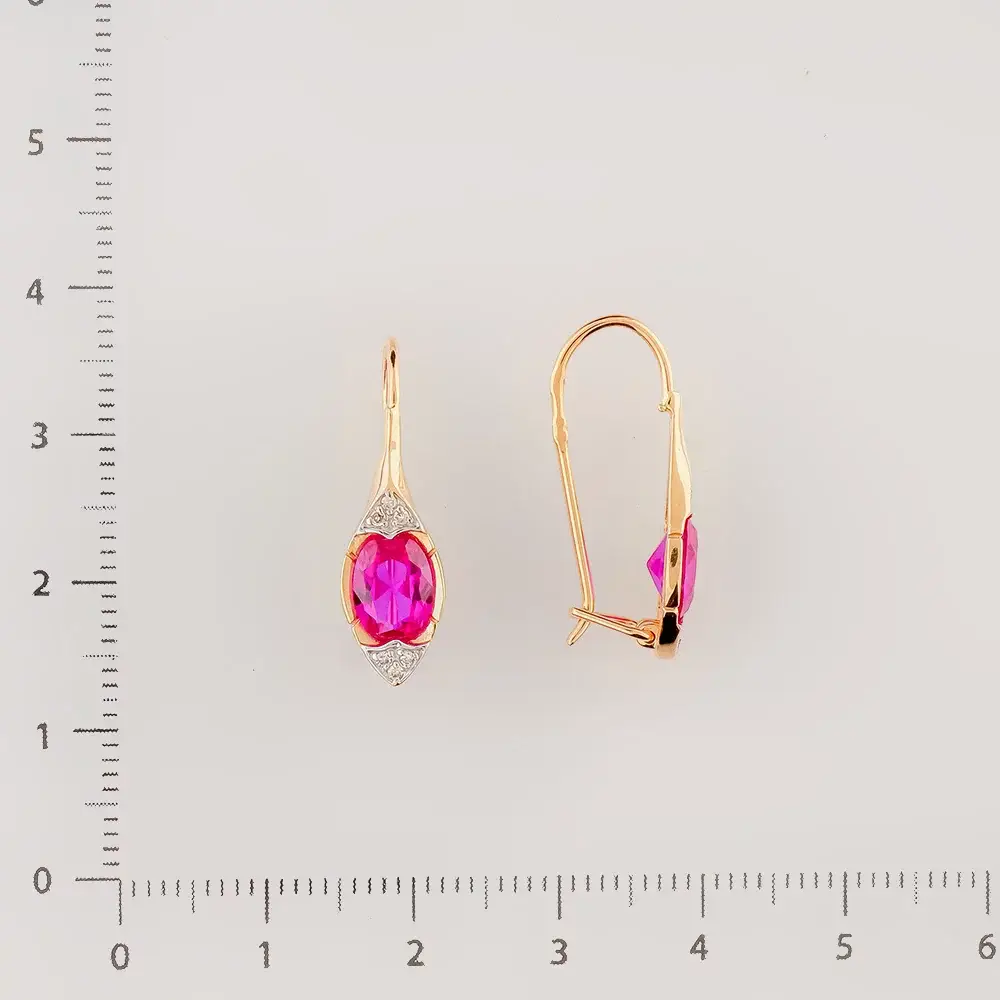 Серьги с рубином синтетическим из красного золота 585 пробы