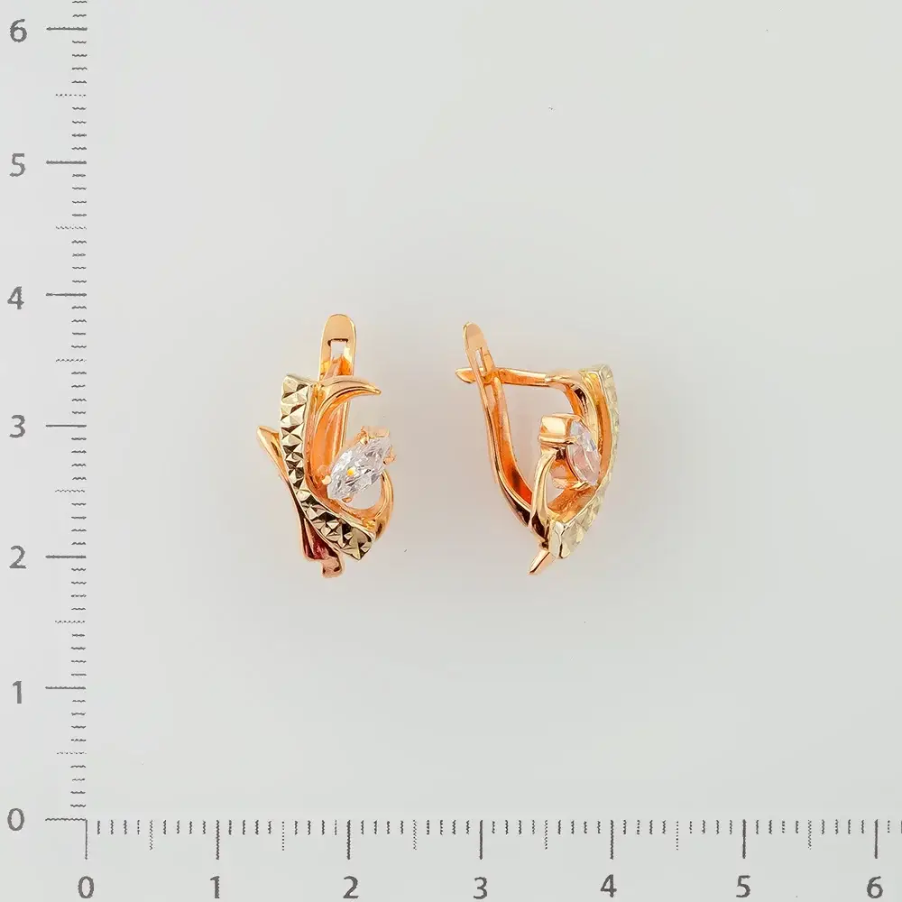 Серьги с фианитом из красного золота 585 пробы