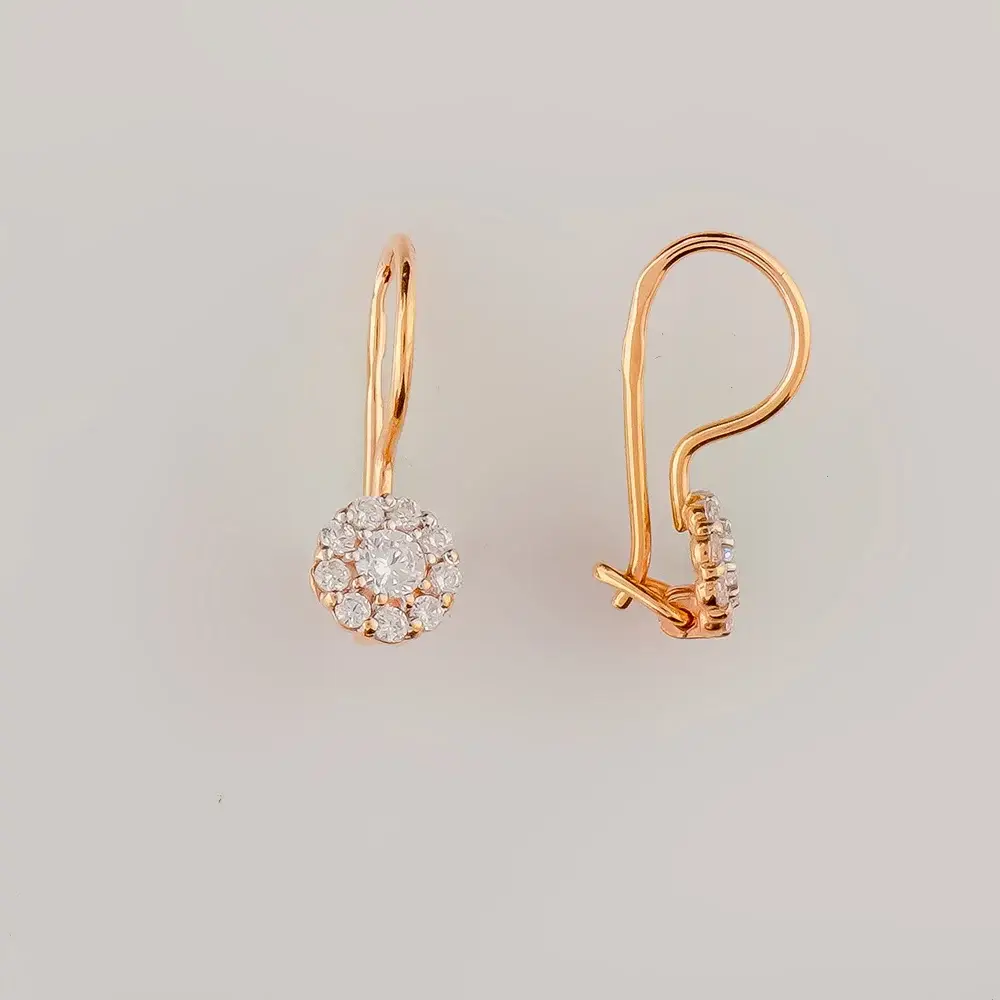 Серьги с фианитом из красного золота 585 пробы