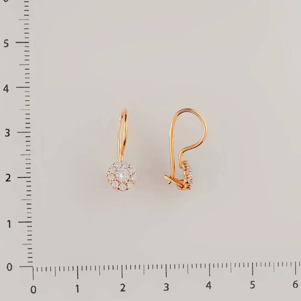 Серьги с фианитом из красного золота 585 пробы