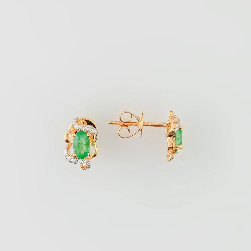 Серьги с изумрудом из красного золота 585 пробы