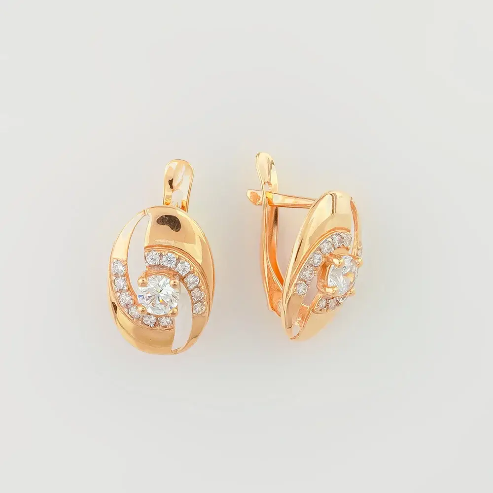 Серьги с фианитом из красного золота 585 пробы