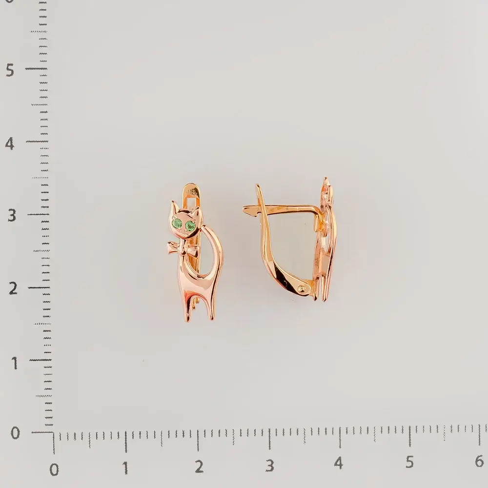 Серьги с фианитом из красного золота 585 пробы
