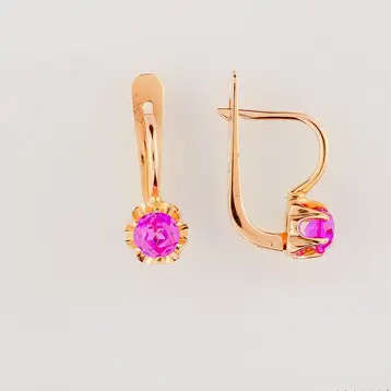 Серьги с корундом синтетическим из красного золота 583 пробы