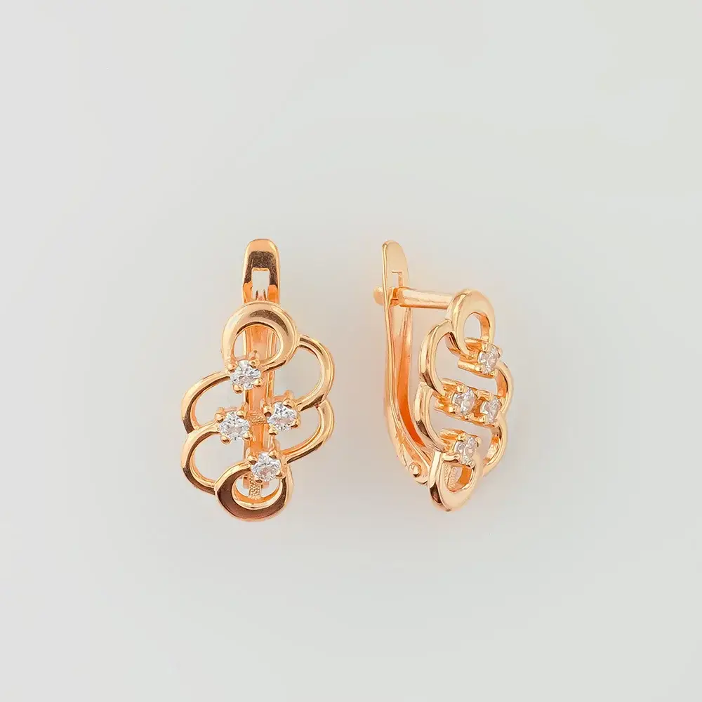 Серьги с фианитом из красного золота 585 пробы