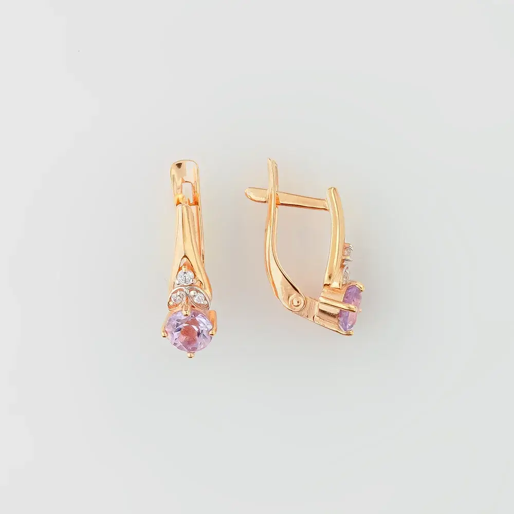 Серьги с аметистом из красного золота 585 пробы