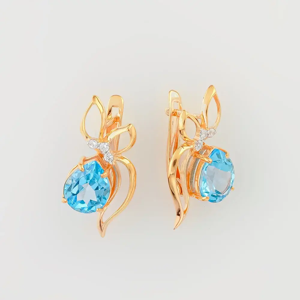 Серьги с топазом из красного золота 585 пробы