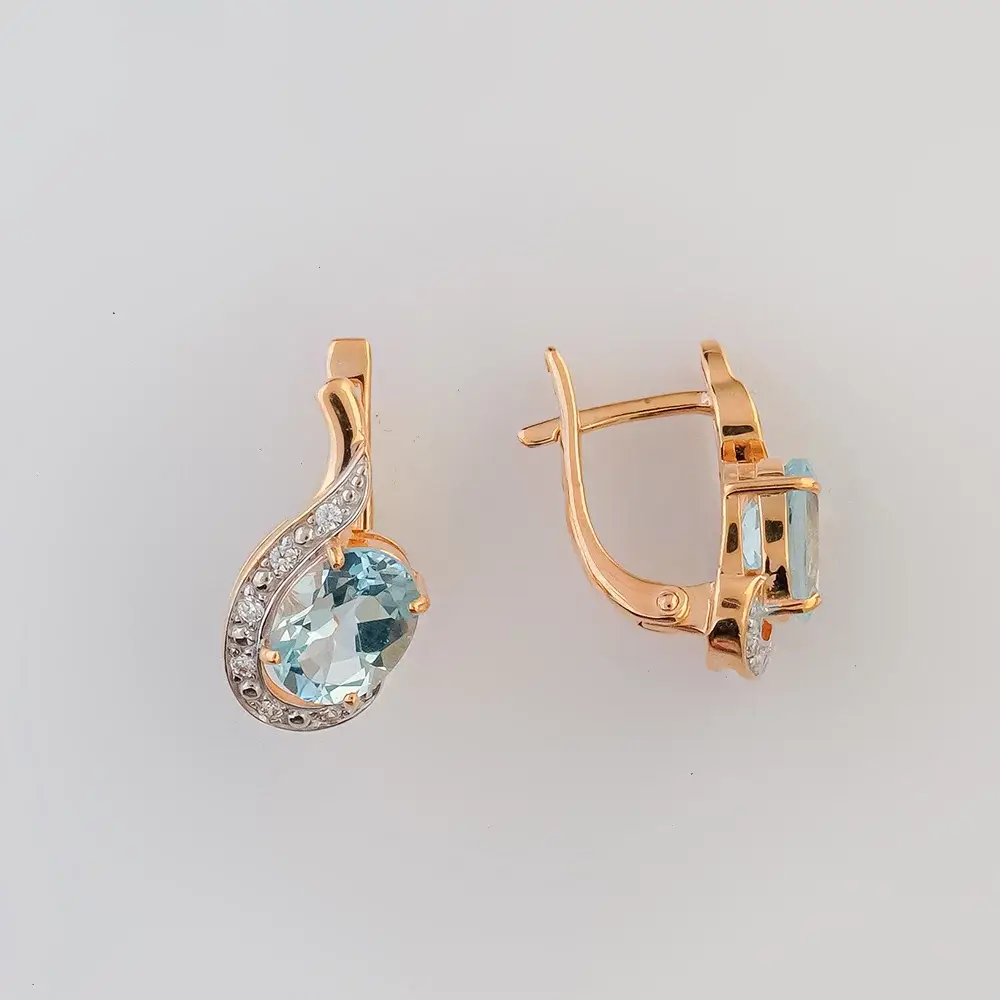 Серьги с топазом из красного золота 585 пробы