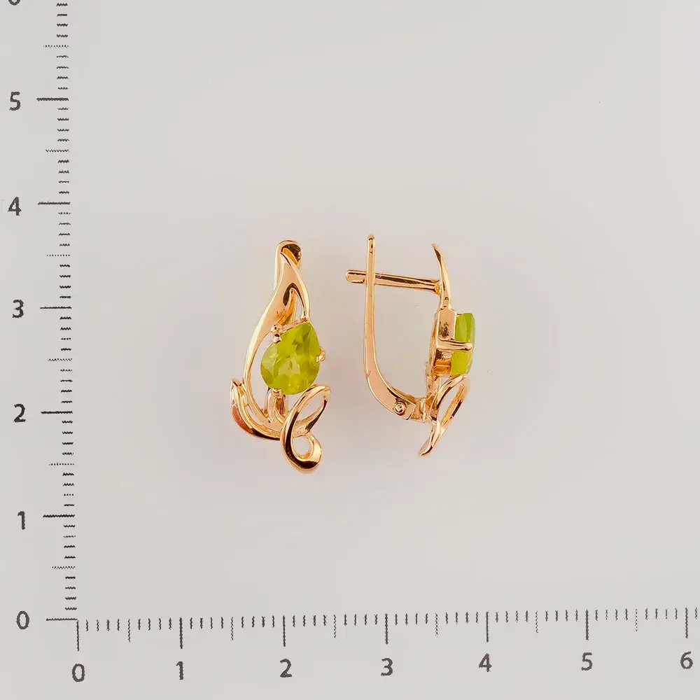 Серьги с хризолитом из красного золота 585 пробы