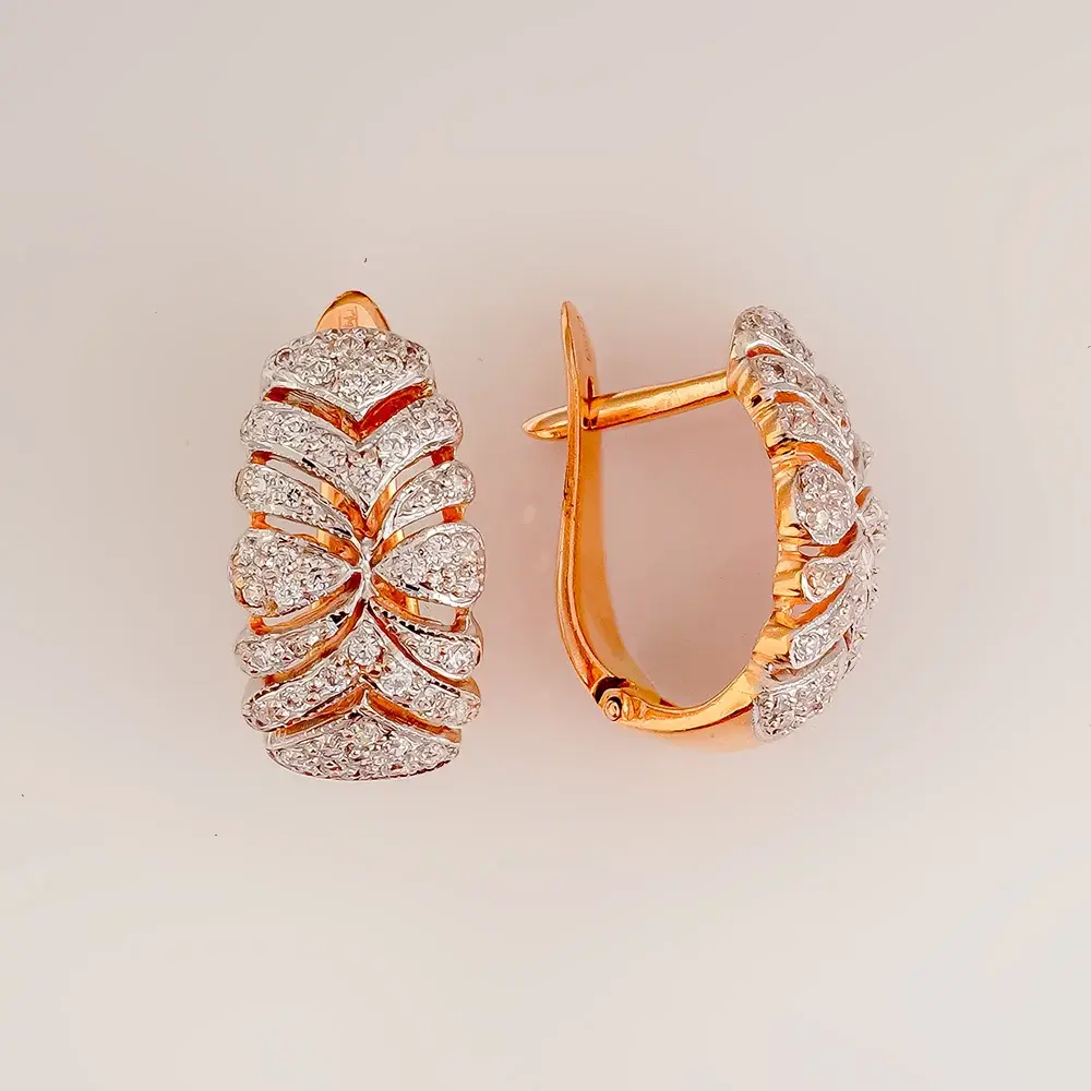 Серьги с фианитом из красного золота 585 пробы