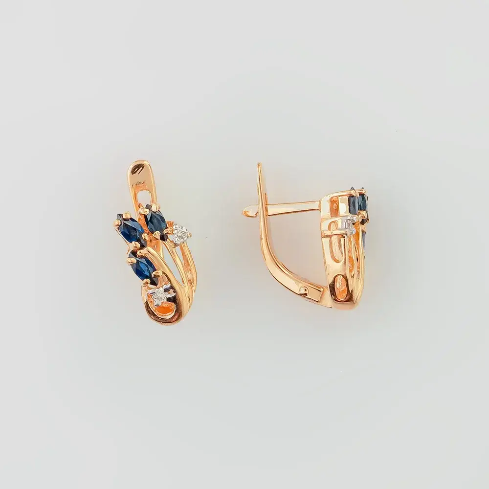 Серьги с сапфиром из красного золота 585 пробы