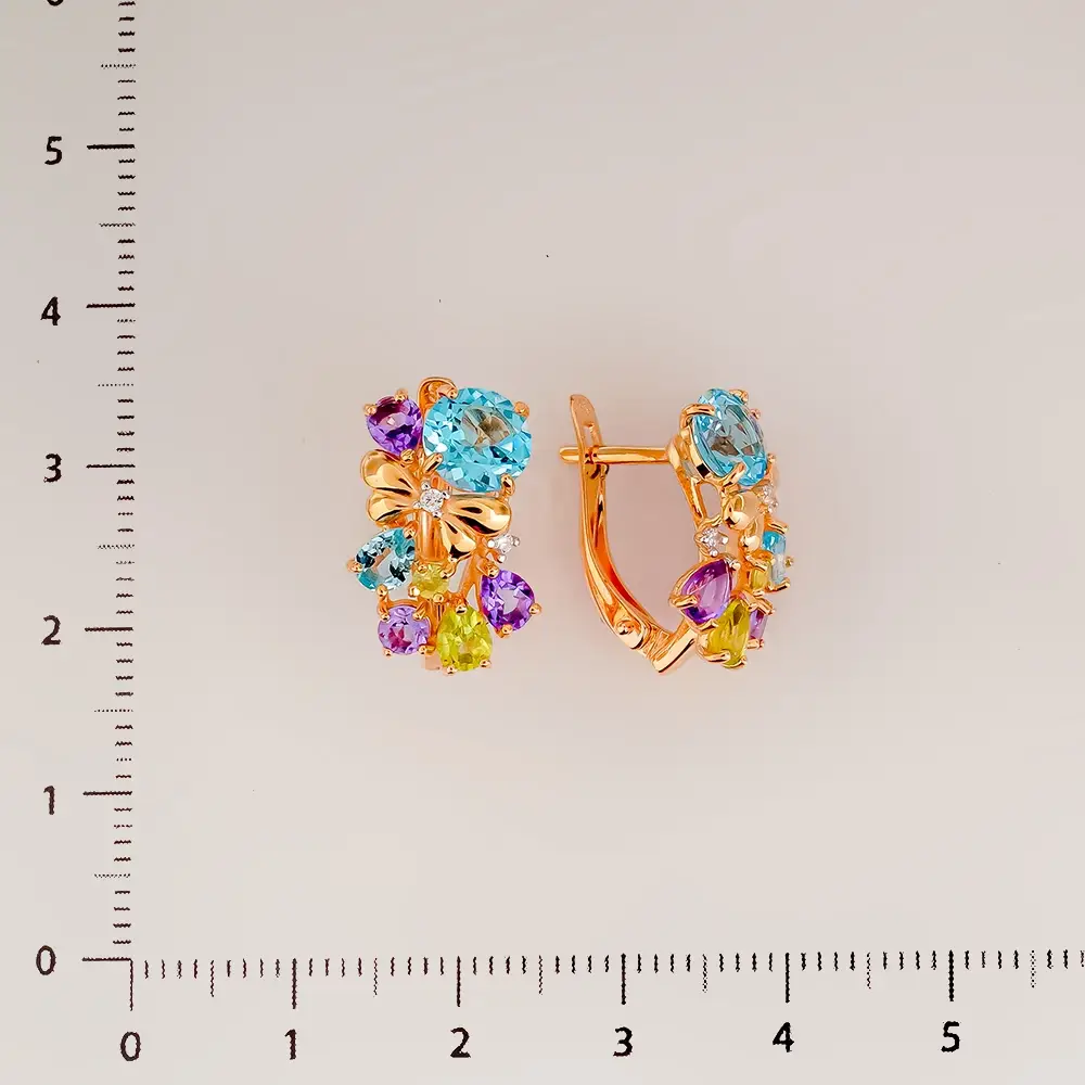 Серьги с хризолитом из красного золота 585 пробы